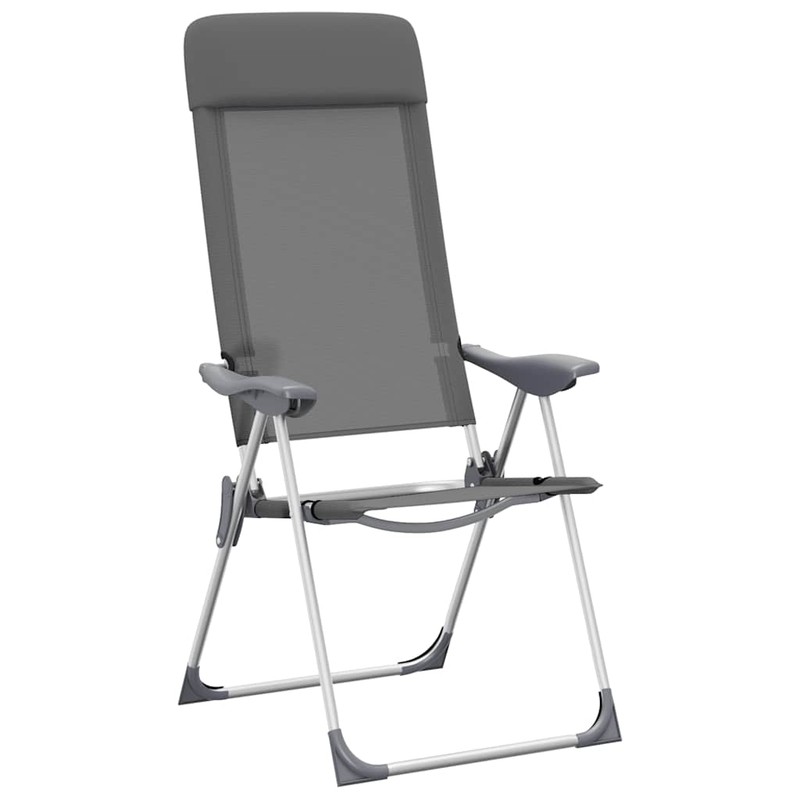 vidaXL Folding Camping Chairs 2 pcs with Footrest Gray Aluminum - Image 2